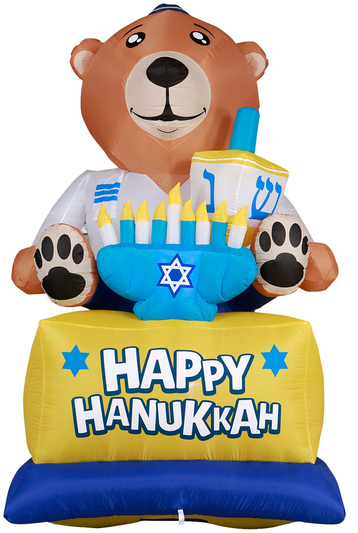 Giant Hanukkah Inflatable Bear - Yard Decor with Built-in Bulbs, Tie-Down Points, and Powerful Built in Fan - LEHADAR