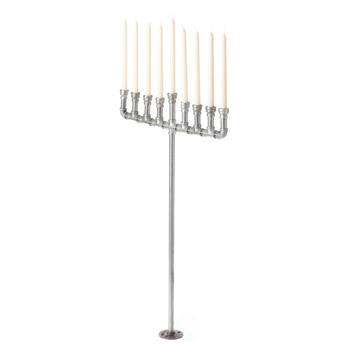 Industrial Galvanized Antique Silver Metal Pipe Hanukkah Menorah - LEHADAR
