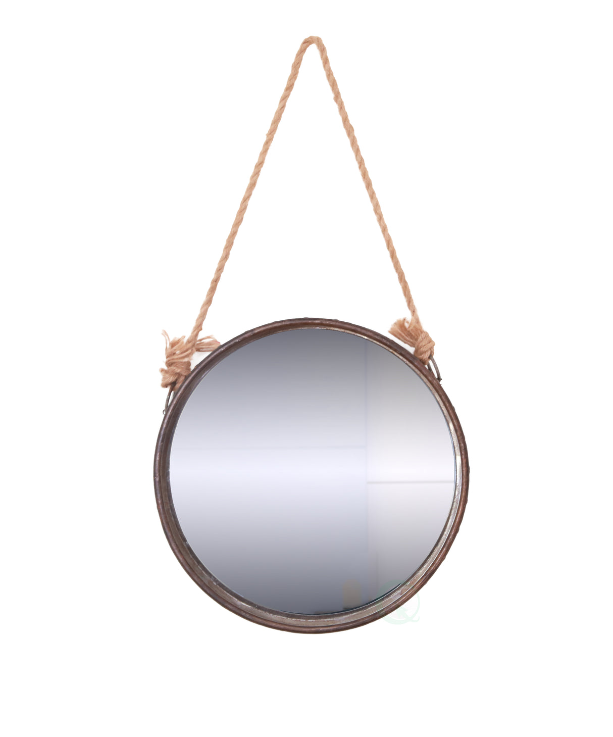 Galvanized Metal Framed Round Wall Mirror with Rope - LEHADAR