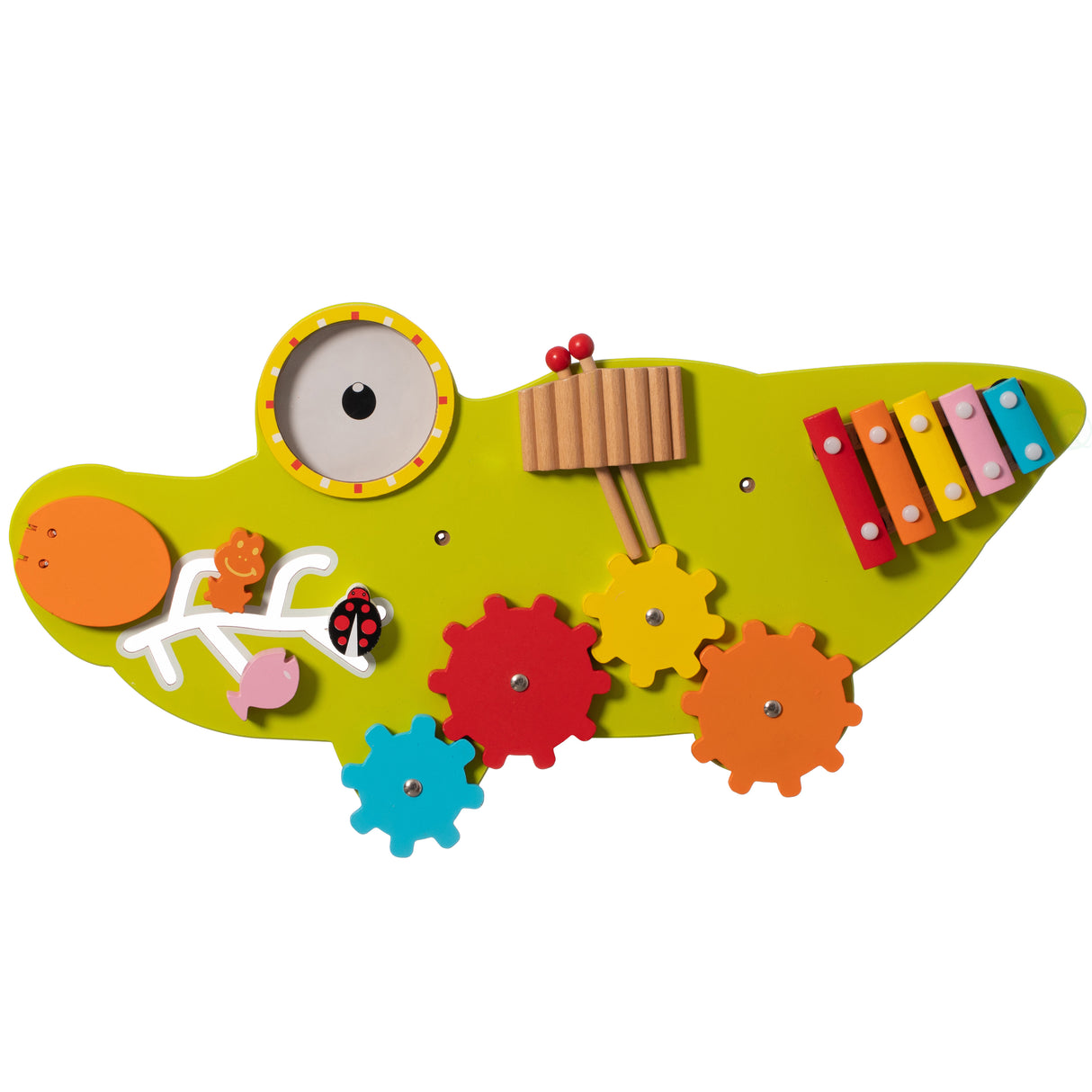 Wooden Alligator Sensory Wall Mounted Learning Activity Center For Playroom, Nursery, Preschool, and Doctors' Office - LEHADAR