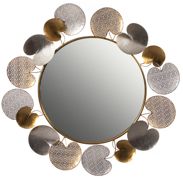 "31"" Accent Wall Mounted Mirror with Gold and Silver with Decorative Modern Pedal Leaf Frame" - LEHADAR