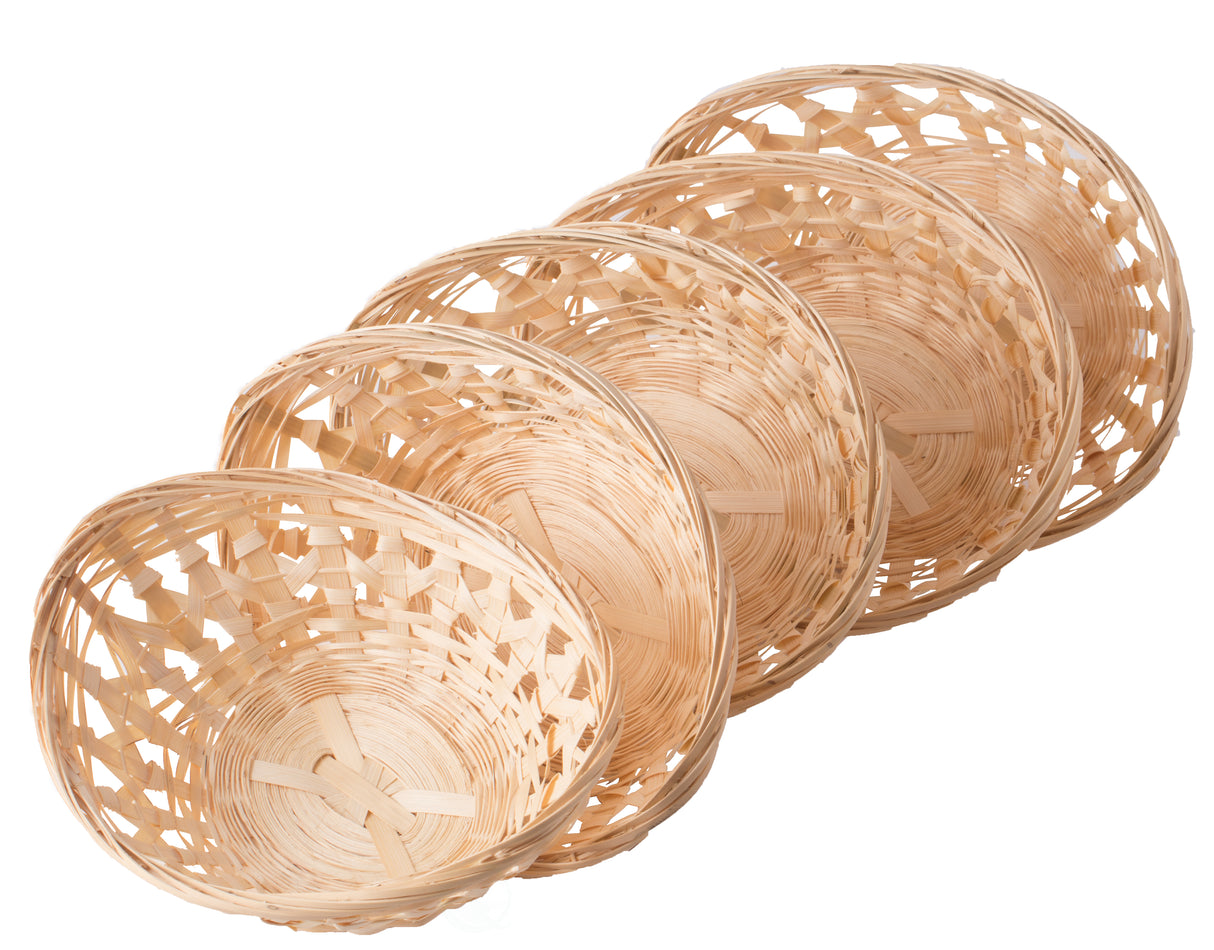 Set of 5 Natural Bamboo Oval Storage Bread Basket Storage Display Trays - LEHADAR