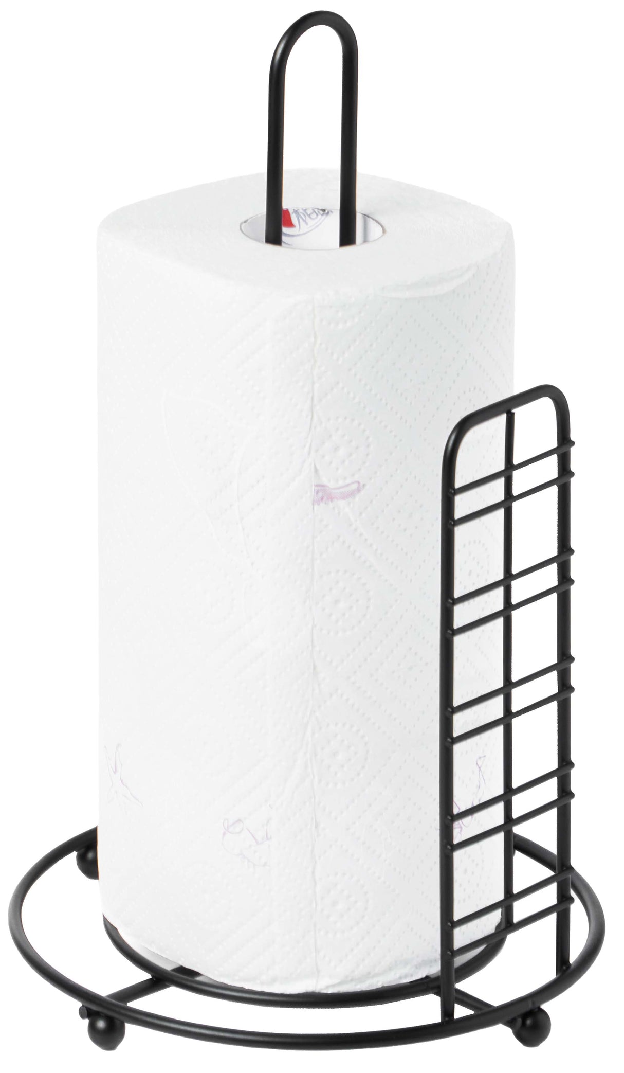 Freestanding Round Single Roll Sturdy Black Iron Towel Paper Holder Stand Roll Dispenser, Countertop Portable Stand for Kitchen, Dining Room, and Office - LEHADAR