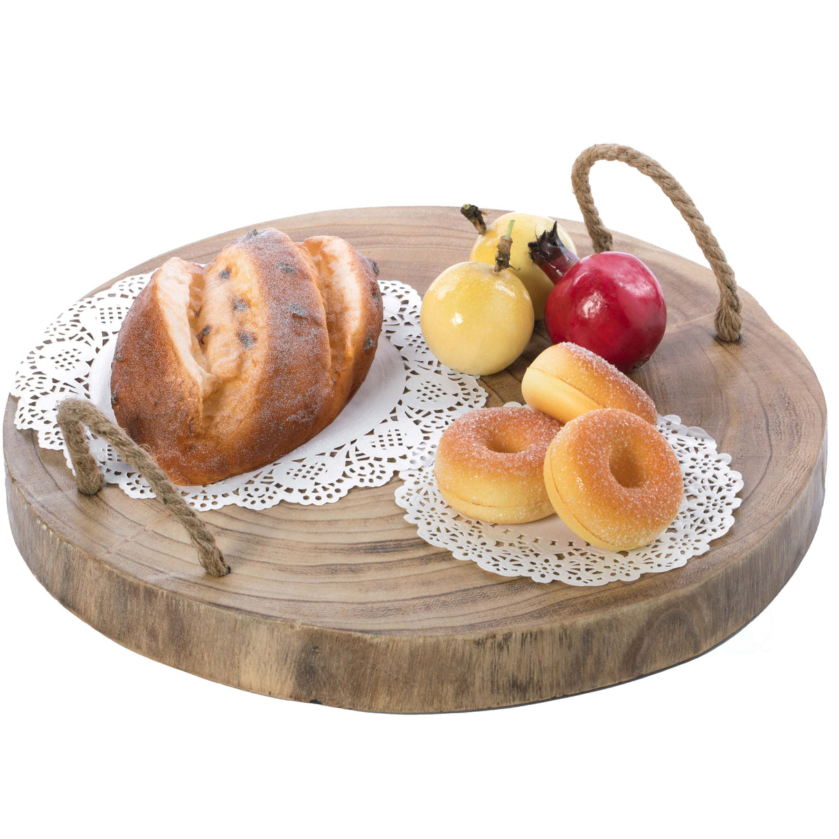 Wood Round Tray Serving Platter Board with Rope Handles - LEHADAR