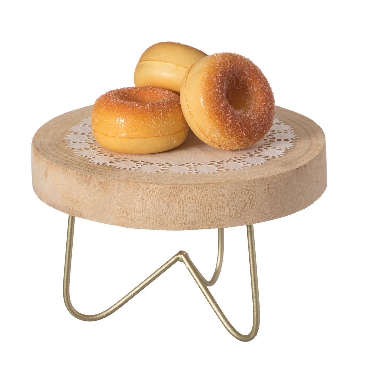 Decorative Natural Round Wood Tree Slice Serving Tray with Gold Metal Stand - LEHADAR