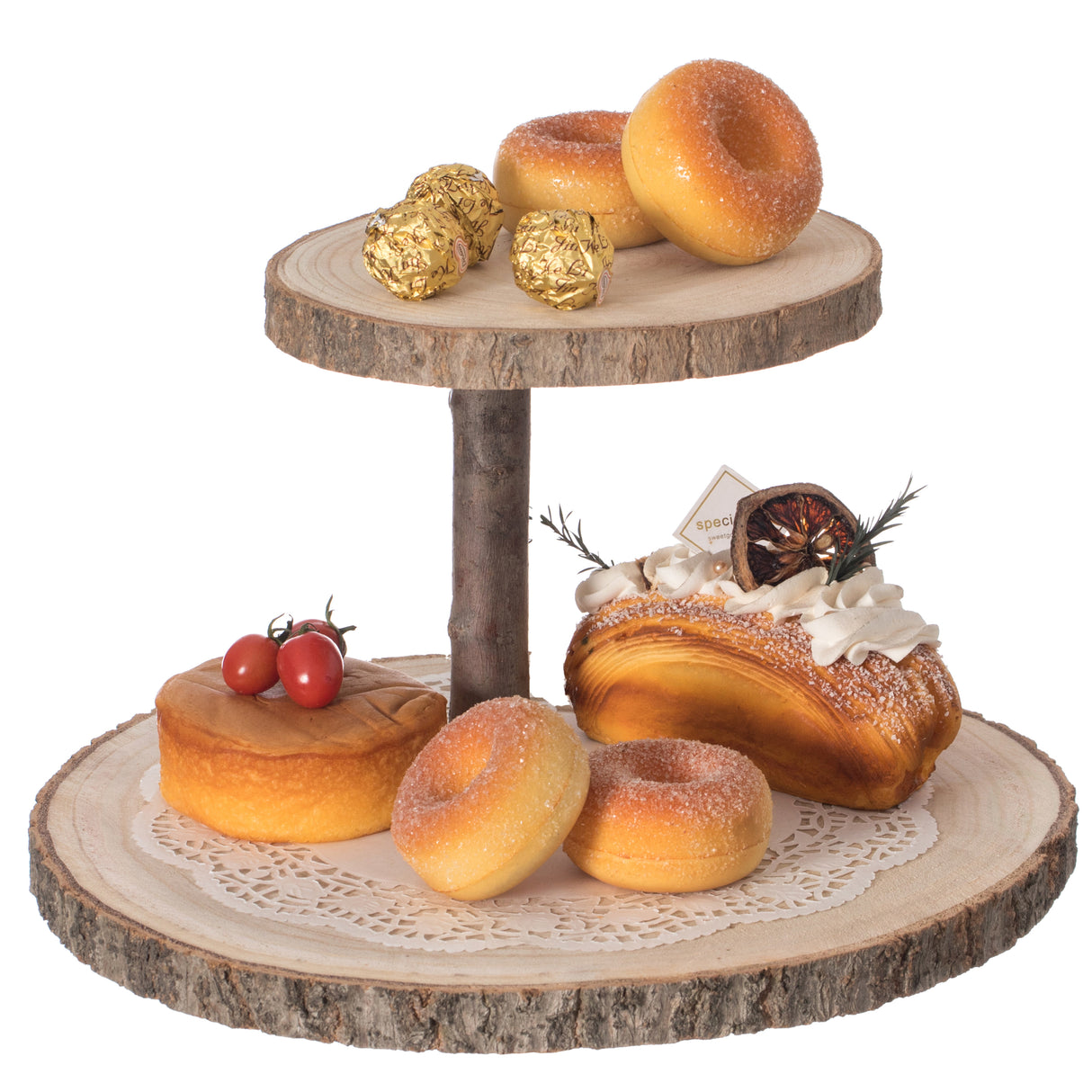 Two Tier Natural Wood Color Tree Bark Server Tray with Rustic Appeal, Two Sizes Trays - LEHADAR