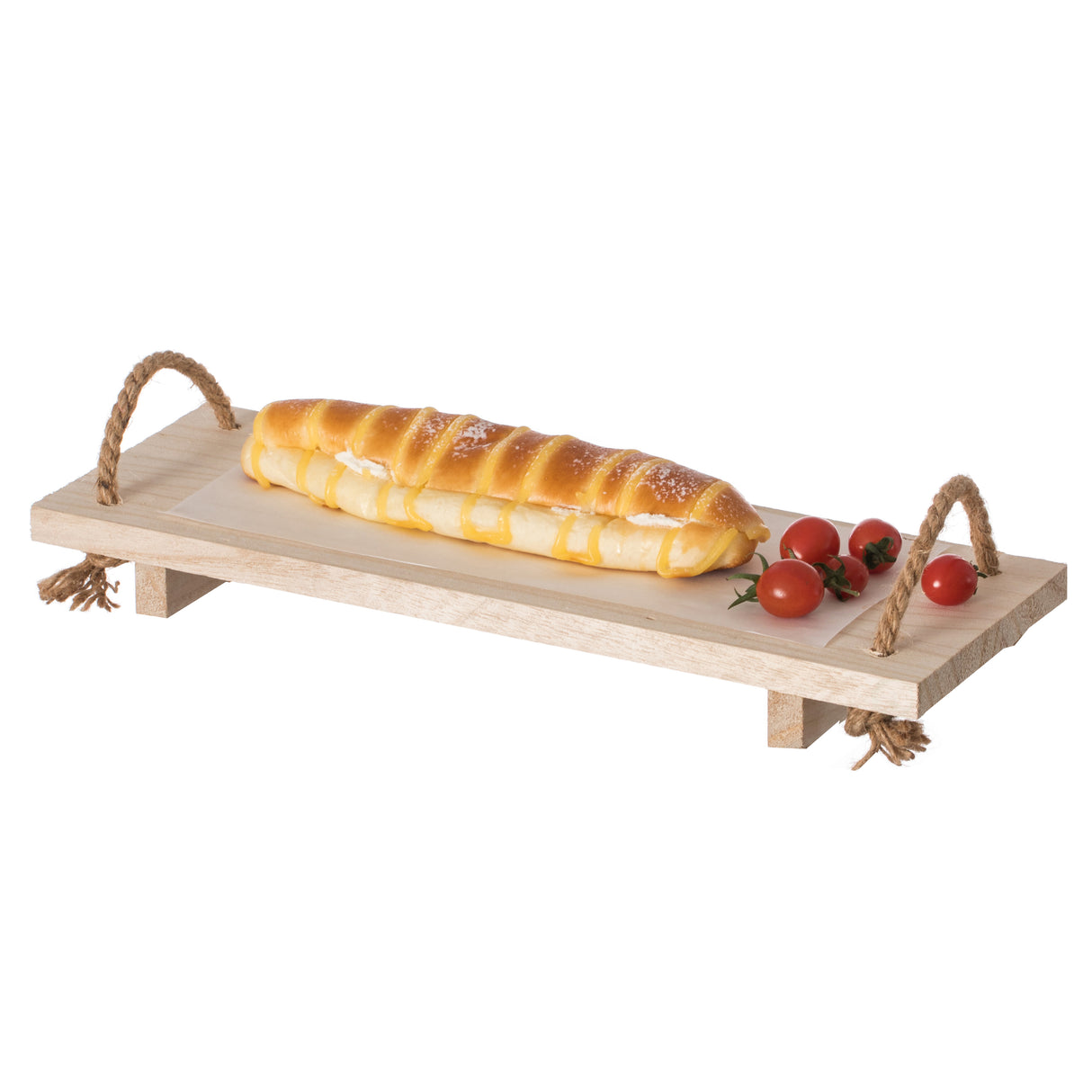 Decorative Natural Wood Rectangular Tray Serving Board with Rope Handles - LEHADAR