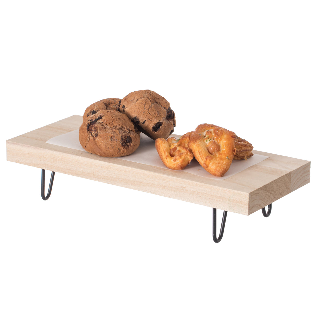 Decorative Natural Wood Rectangular Tray Serving Board with Black Metal Stand - LEHADAR