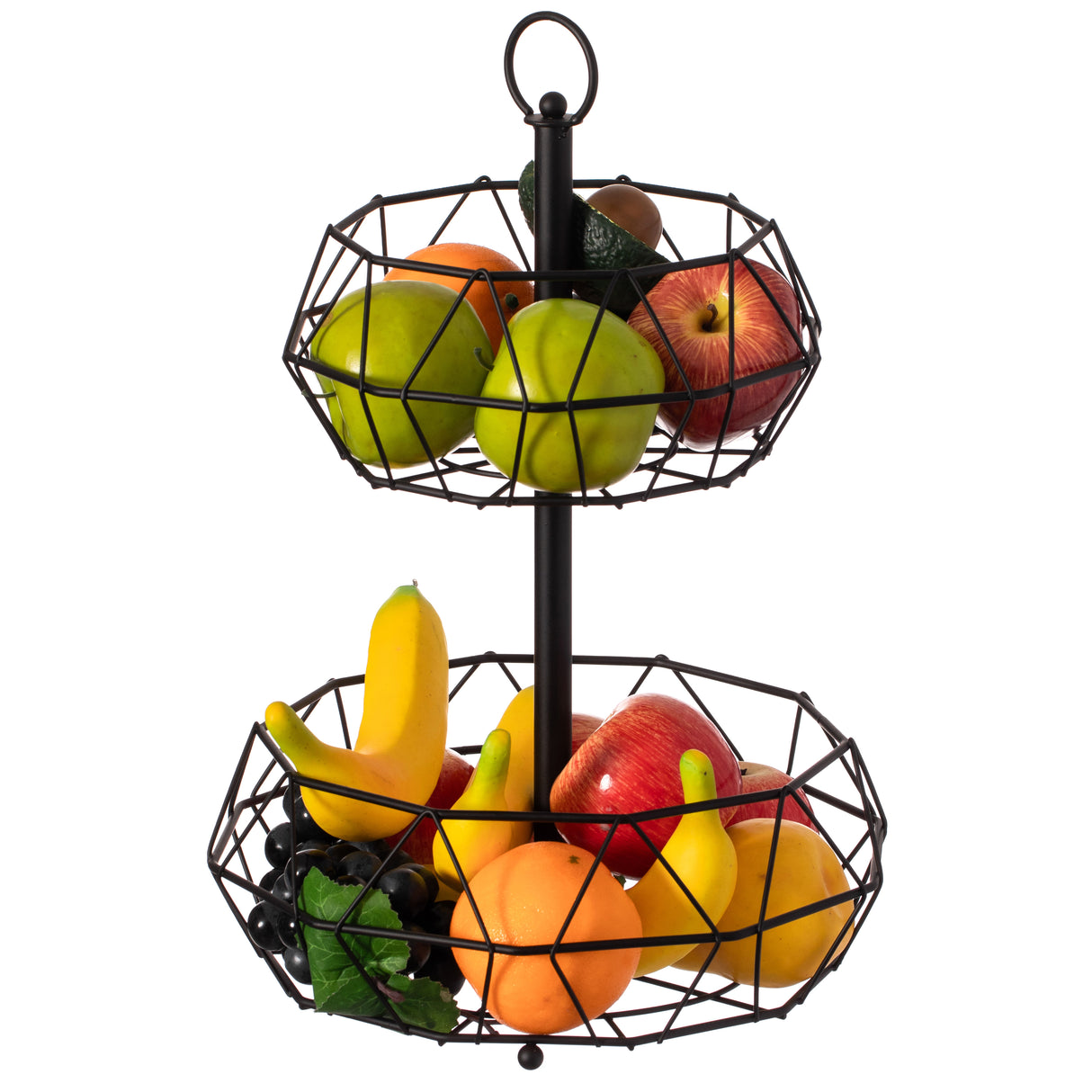 2 Tier Free Standing Countertop Fruit Basket for Kitchen | Detachable Carbon Steel Stable Fruit Storage Organizer for Breads, Snacks, and Vegetable, Black - LEHADAR