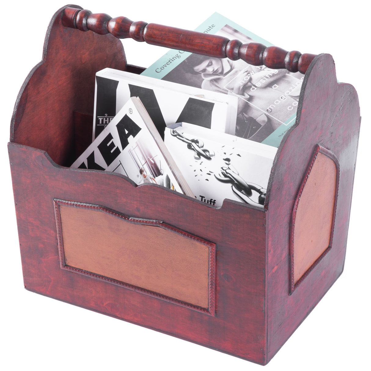 Handcrafted Decorative Wooden Magazine Rack with Handle - LEHADAR