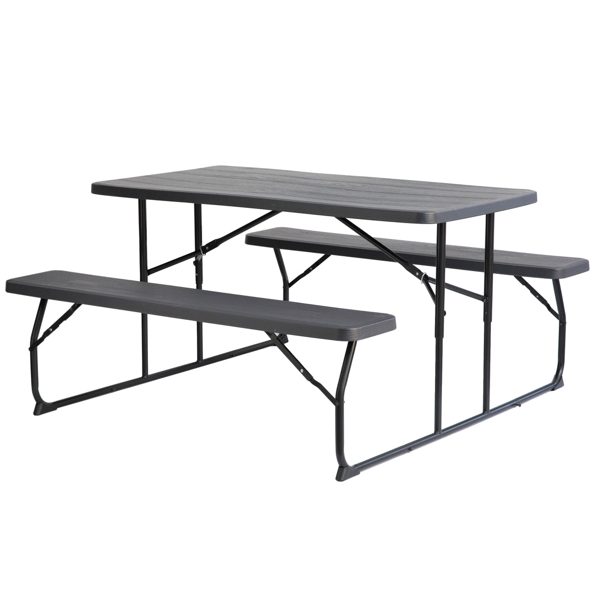 Gray Outdoor Foldable Woodgrain Portable Picnic Table Set - LEHADAR