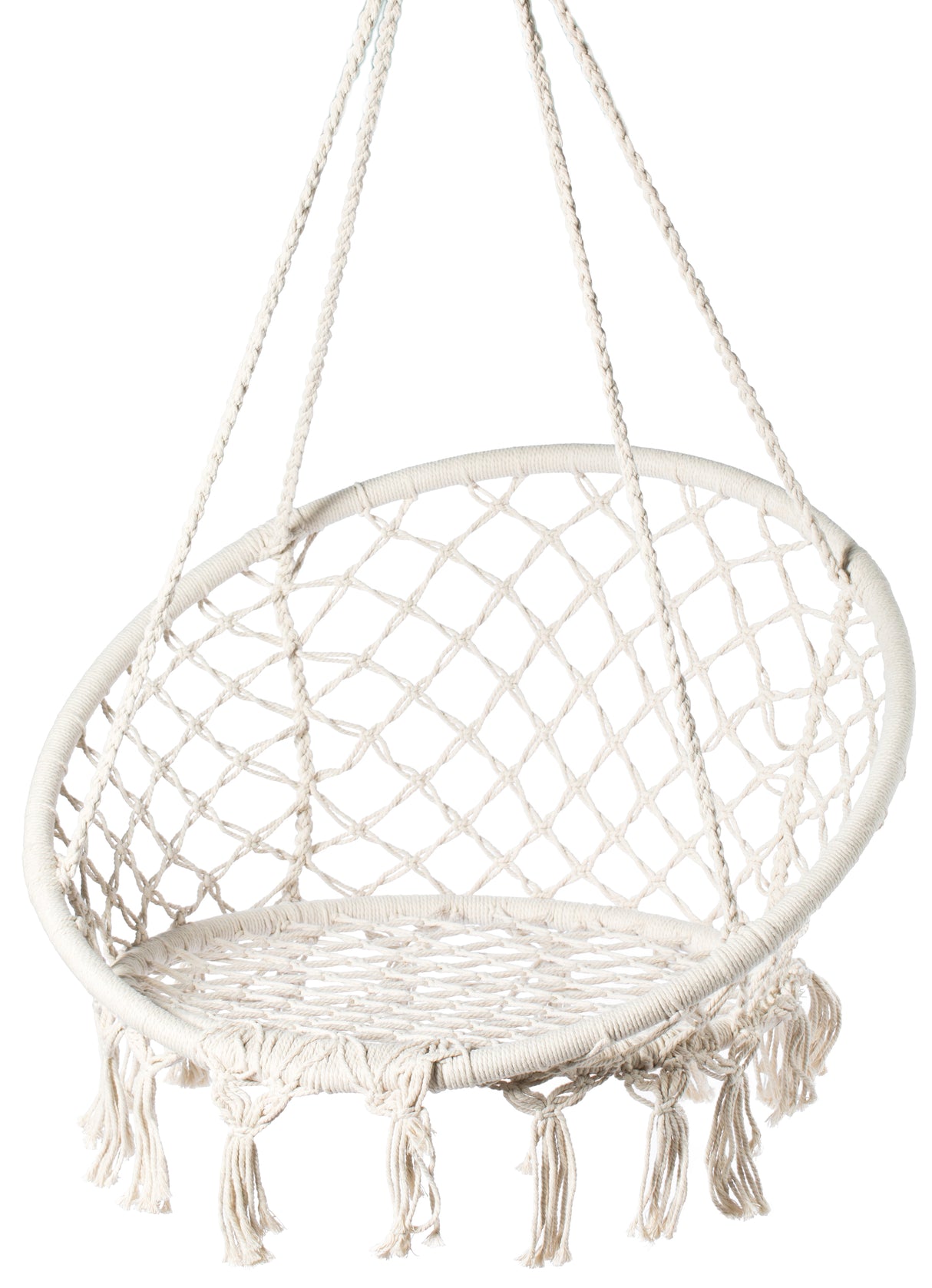 Round Hanging Hammock Cotton Rope Macrame Swing Chair for Indoor and Outdoor - LEHADAR