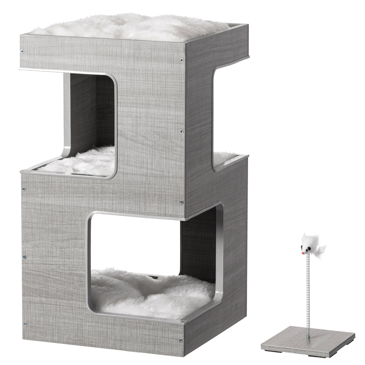 Multi Level Modern Cat Tall Climbing Tree House for Indoor Cats | Spacious Wood Tower Luxury Furniture Stand with Removable Soft Blanket and Condo for Kittens Play and Rest - LEHADAR