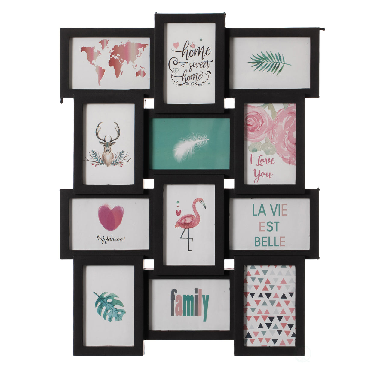 Decorative Modern Wall Mounted Multi Photo Frame Collage Picture Holder for 12 Pictures 4 x 6 Inch, Black - LEHADAR