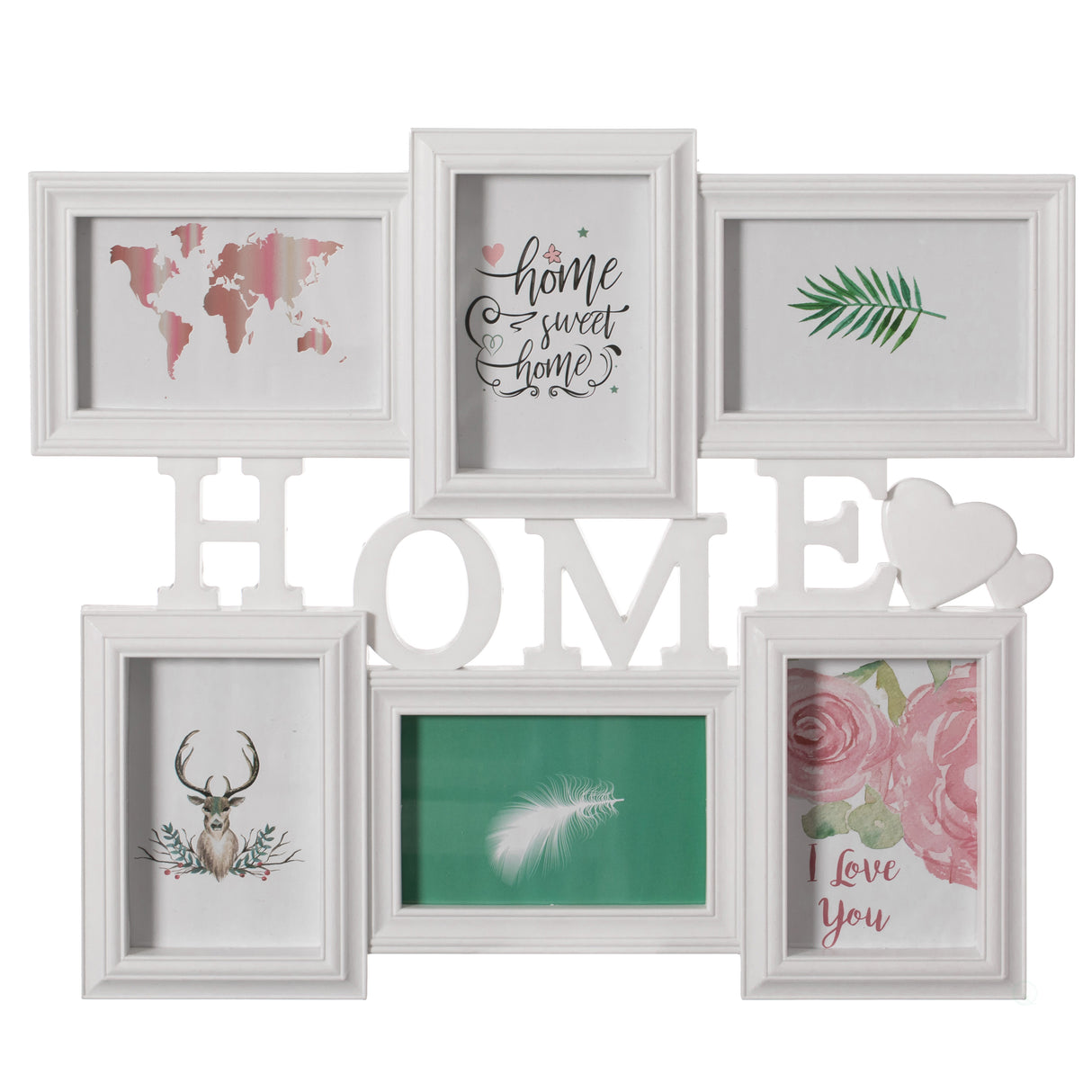 Decorative Modern Wall Mounted Collage Picture Holder Multi Photo Frame for 6 Pictures 4 x 6 Inch Home Text, White - LEHADAR