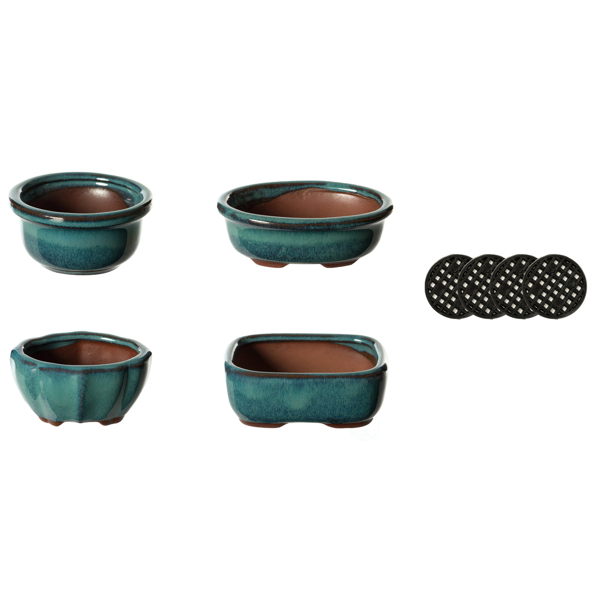 Decorative Mini Glazed Ceramic Bonsai Succulent Pots Flower Planter with Drainage Holes, 4 Pack - LEHADAR