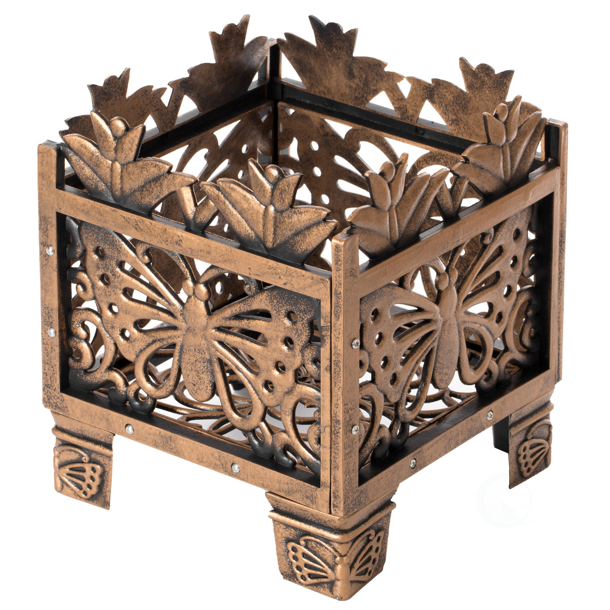 Outdoor Living Butterfly Square Plant Stand, Flower Planting Pot, Antique Bronze - LEHADAR