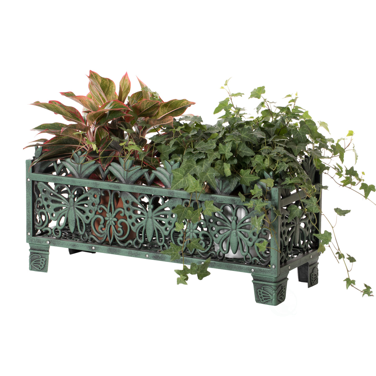 Outdoor Living Butterfly Rectangle Plant Stand, Flower Planting Pot, Antique Green - LEHADAR