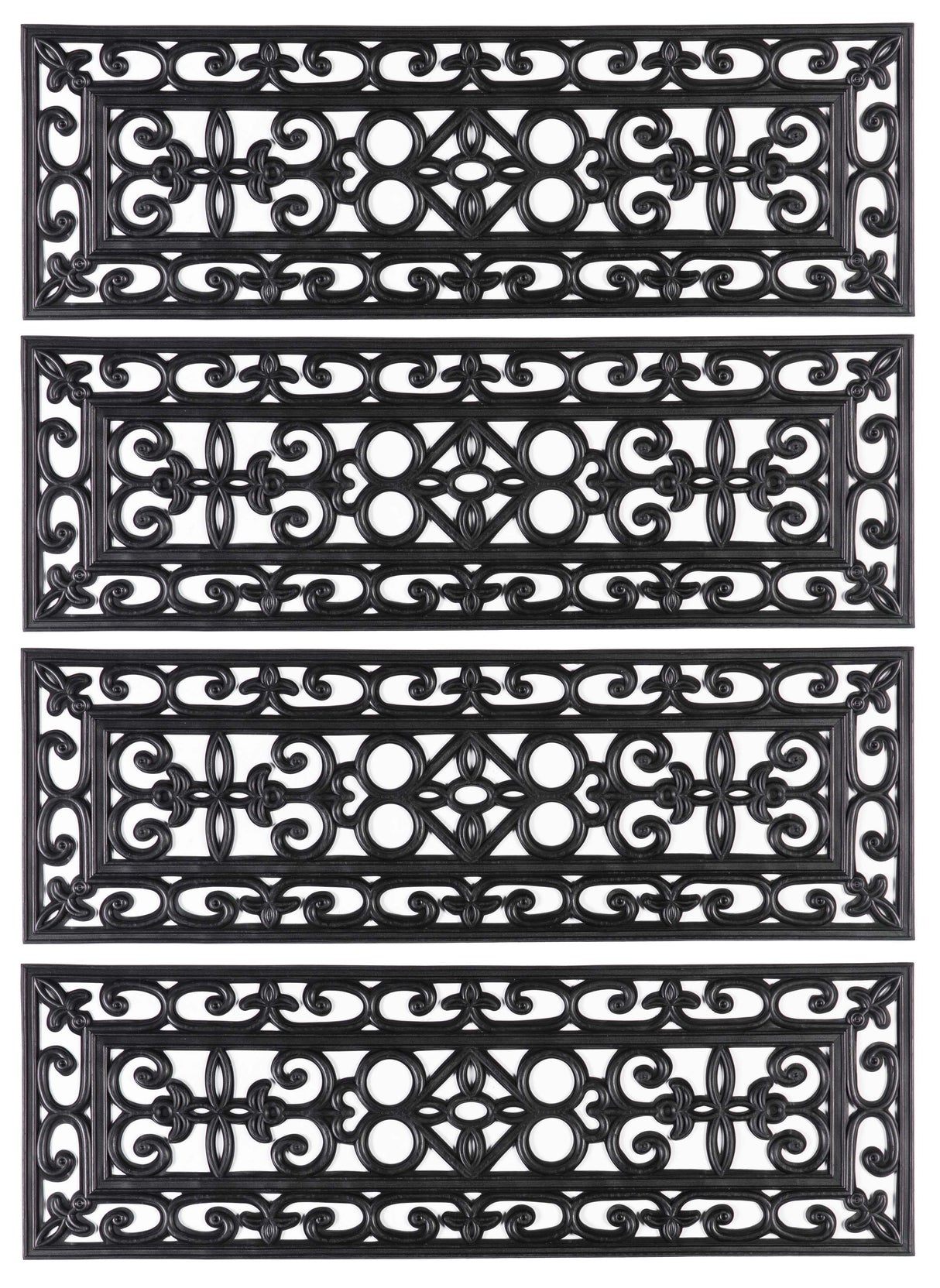 Decorative Scrollwork Design Rubber Stairs Anti-Slip Tread Mat Carpet, Set of 4 - LEHADAR