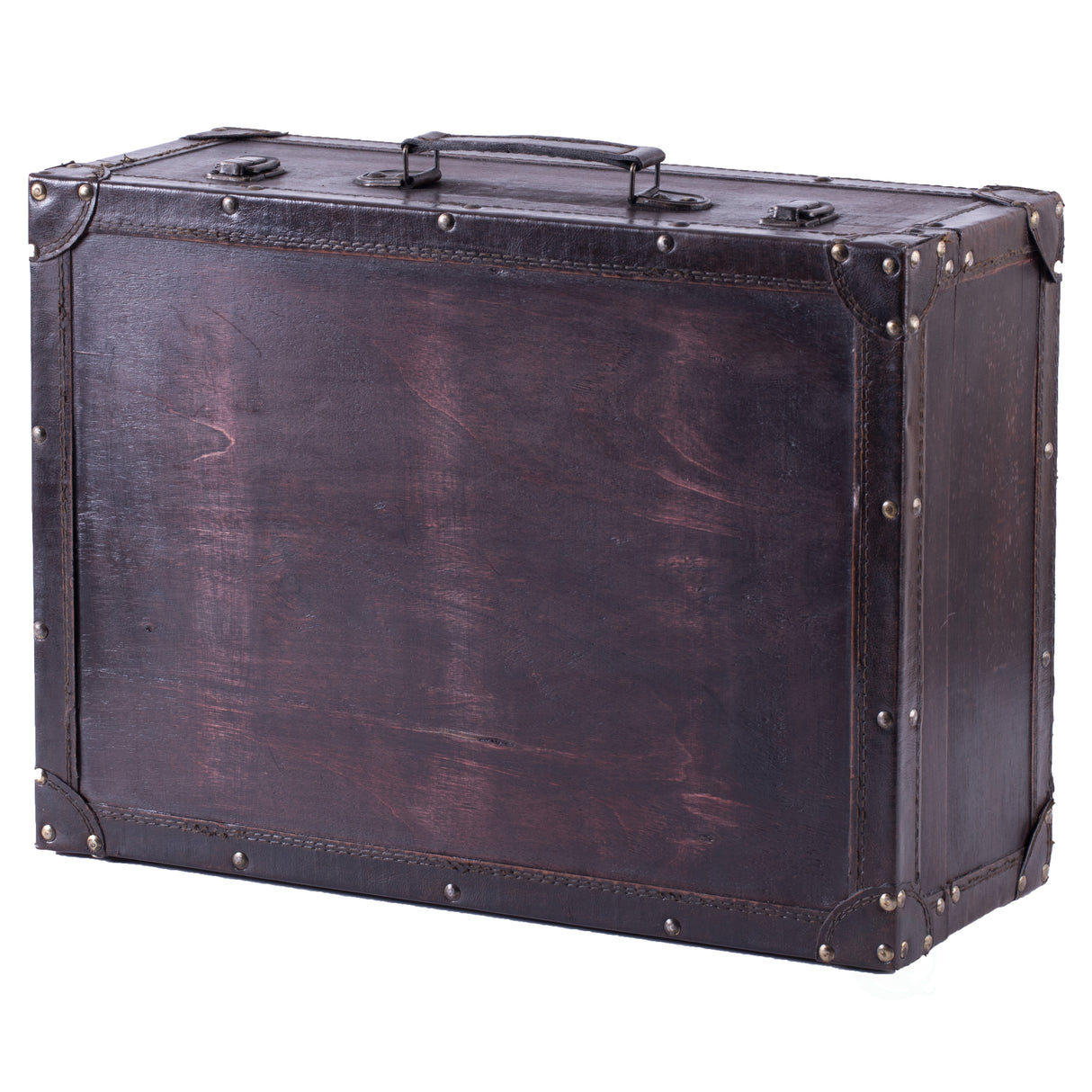 Vintage Style Brown Wooden Suitcase with Leather Trim - LEHADAR