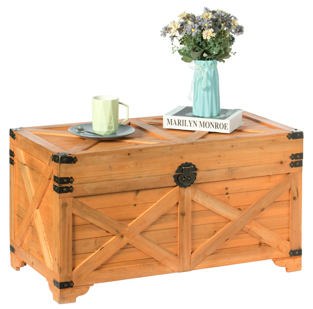 Barn Design Large Decorative Farmhouse Wooden Storage Trunk Chest - LEHADAR