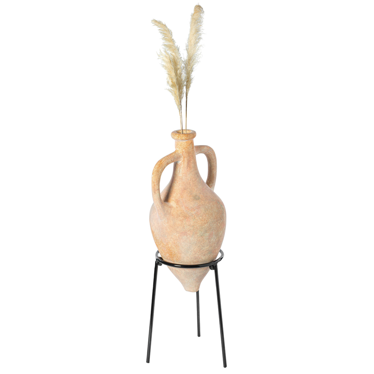 Antique Style Vase, Old Fashioned Magnificent Amphora, Decorative Large Tall Vase with Intricate Detailing, Unique Beige Vase on Slim Black Metal Tripod Stand, 21-Inch-Tall, Perfect for Display - LEHADAR