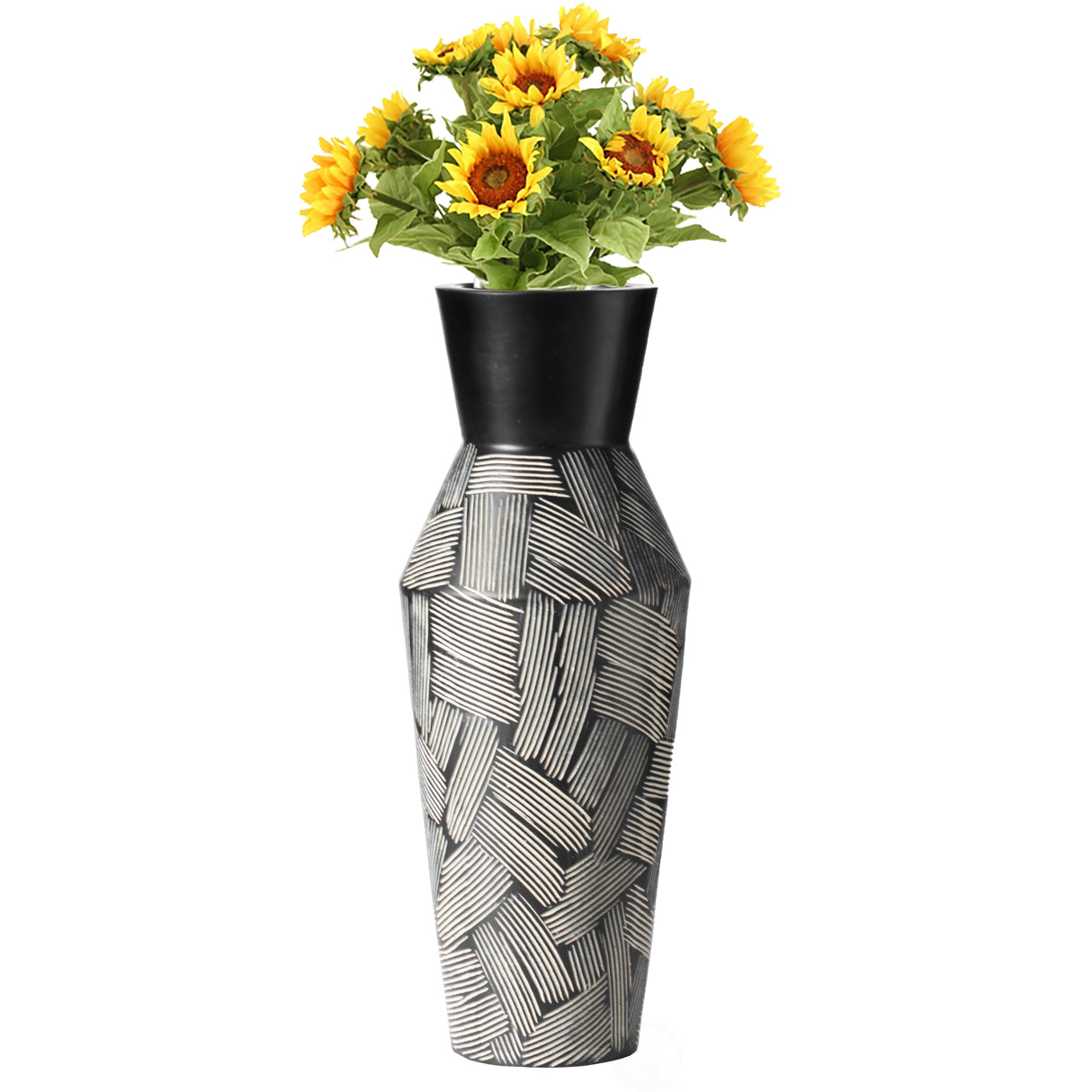 Trumpet Classic Style Straight Designed Table Vase for Entryway Dining or Living Room, Ceramic Black - LEHADAR