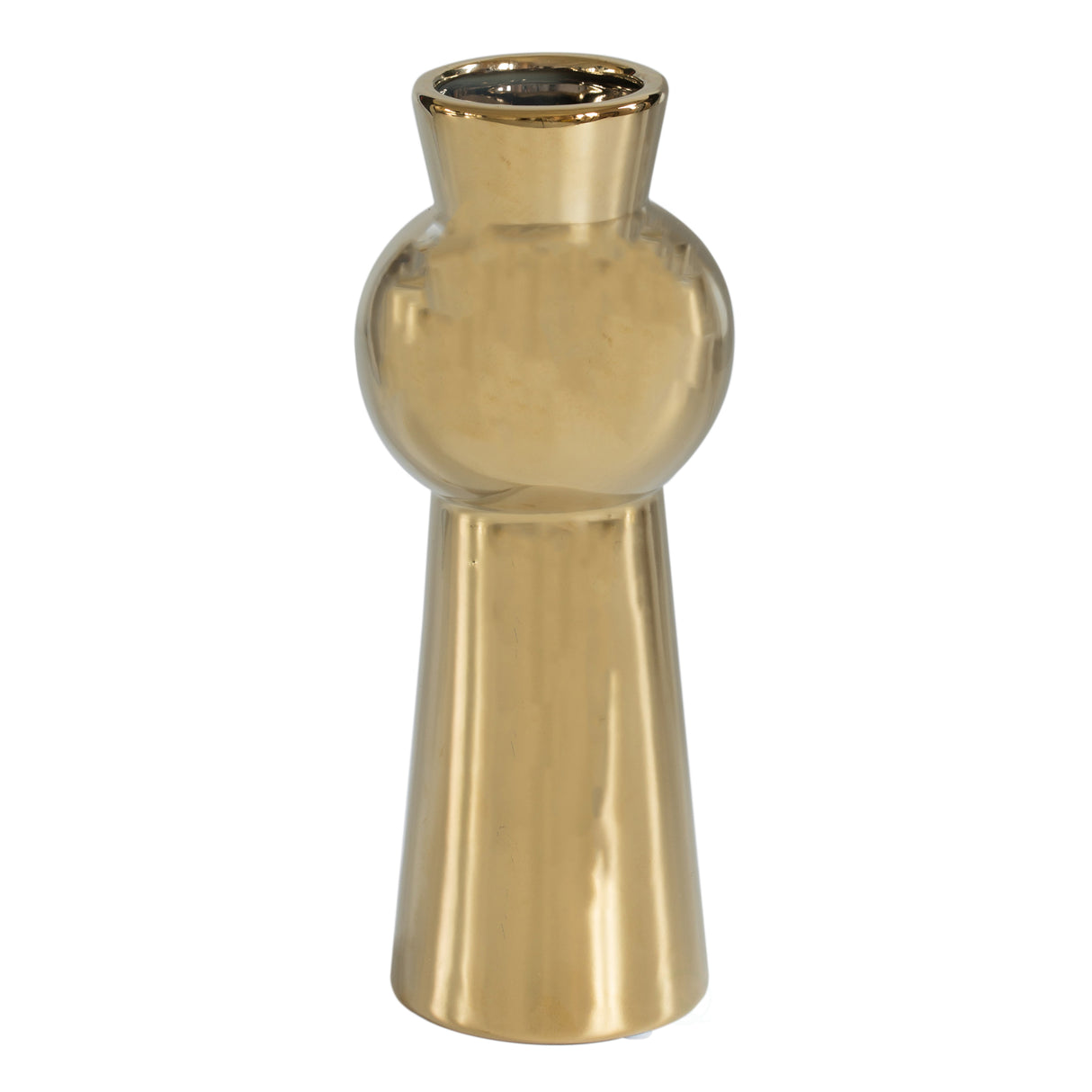 "10.5"" H Decorative Ceramic Ball Neck Flower Table Vase, Shiny Metallic Gold" - LEHADAR