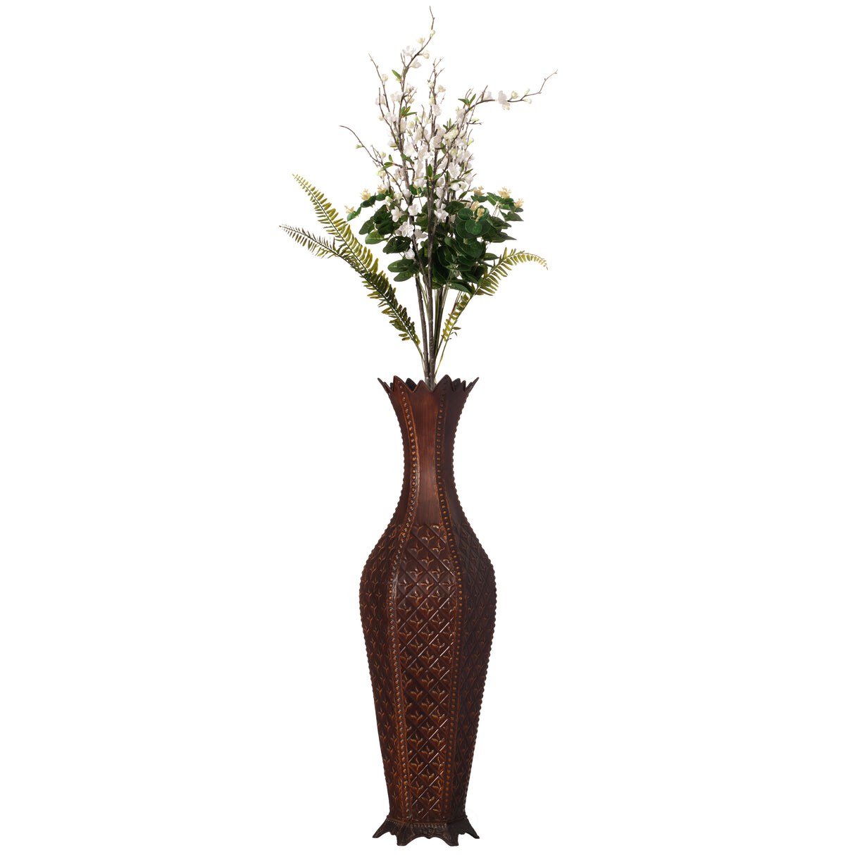 34-Inch Brown Metal Floor Vase: Elegant Centerpiece Home Decor, Dried Flower, Artificial Flower, Living Room Decoration, Bedroom Decoration, Tall Vase, Contemporary Interior Design - LEHADAR