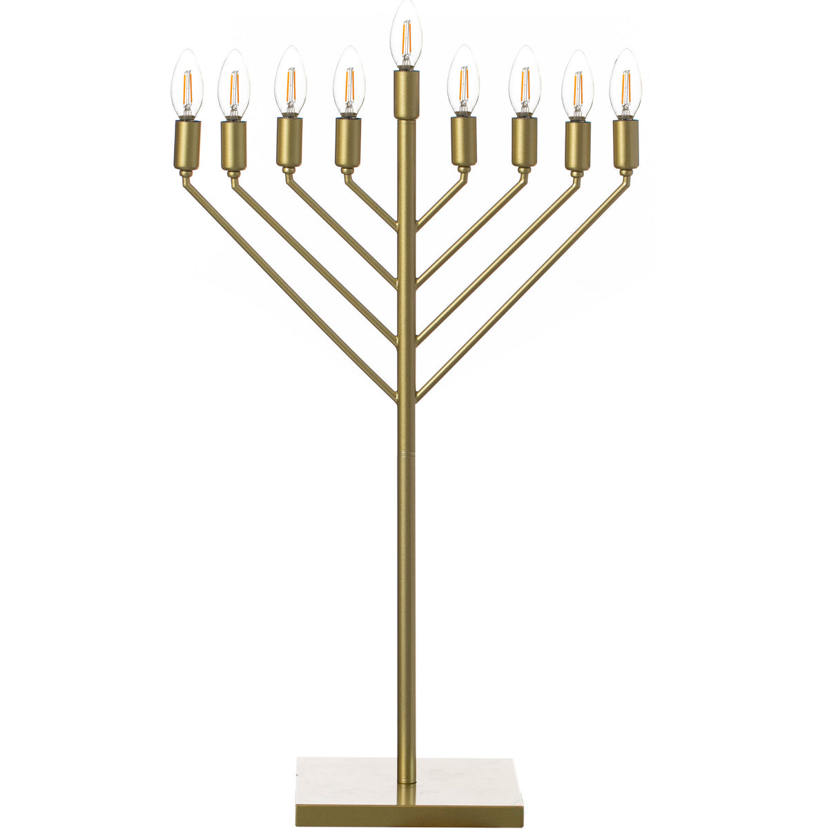 Large Modern Antique Gold Nine Branch Electric Chabad Style Hanukkah Menorah with Flame Shaped LED Bulbs - LEHADAR