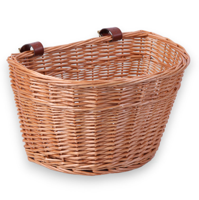 Brown Wicker Front Cargo Bike Basket - Perfect for Riders of All Ages and Genders - for Beach Cruiser, Stationary Bike, E-bike, or Road Bike with Stylish Faux Leather Straps - LEHADAR