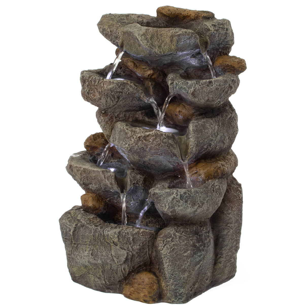 Cascading Electric Powered 8-Tier Rock Water Fountain 18.5" for Indoor and Outdoor Use - LEHADAR