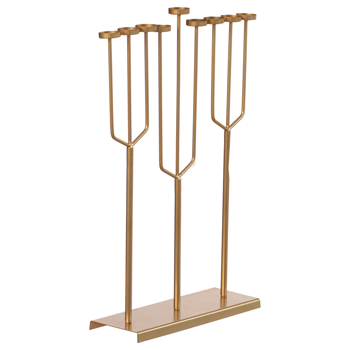 Modern Design Small Hanukkah Menorah Exceptional presentational piece, 9 Branch Tea Light Candle Holders, Gold - LEHADAR