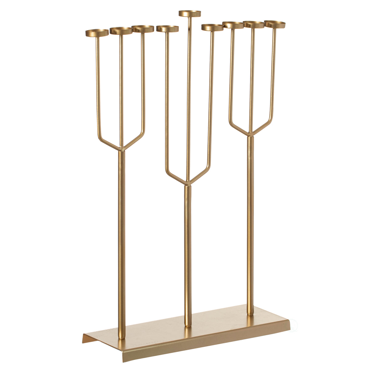 Modern Design Hanukkah Menorah Exceptional presentational piece, 9 Branch Tea Light Candle Holders, Gold - LEHADAR