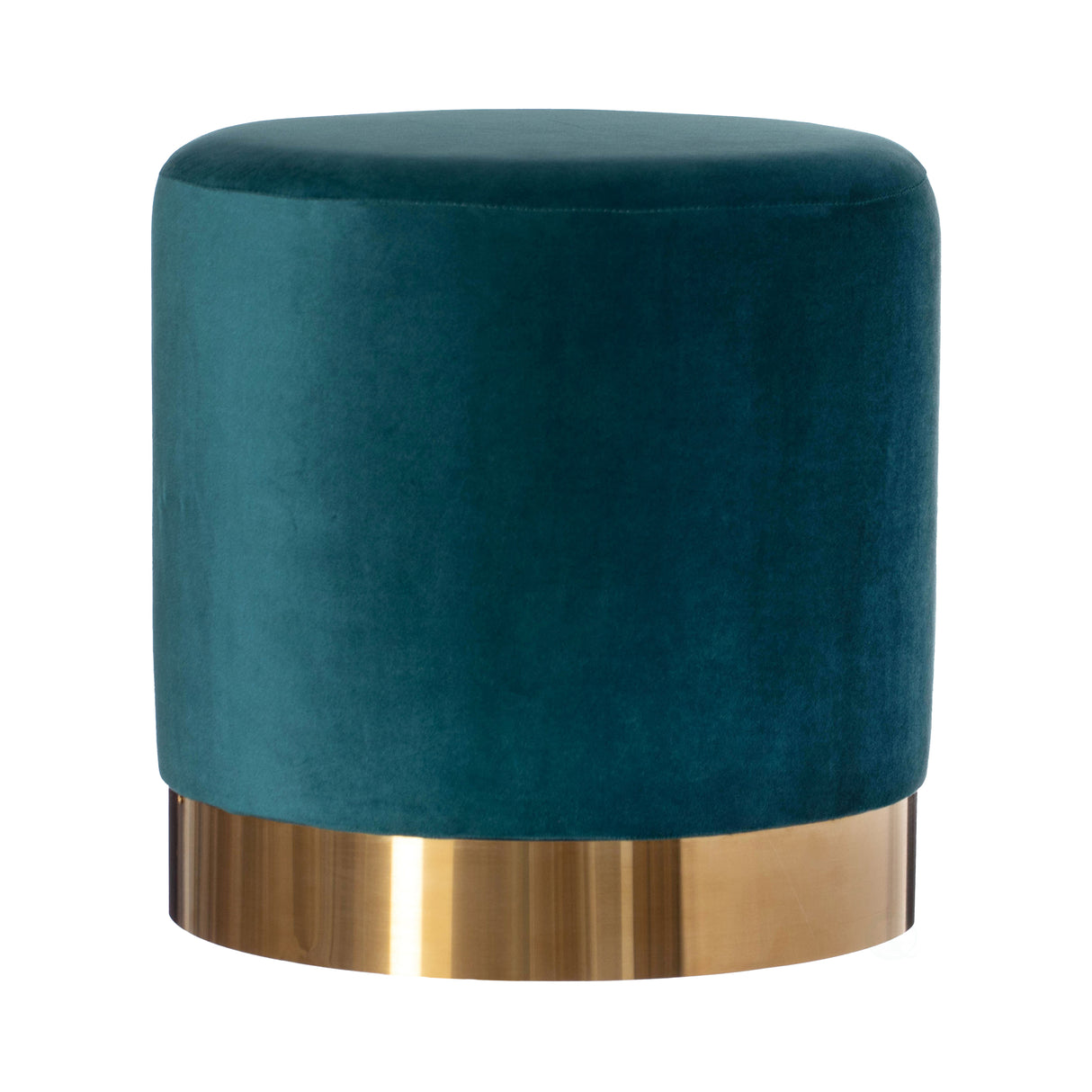 Modern Round Velvet Fabric Standard Ottoman Stool with Gold Base, Dark Green - LEHADAR