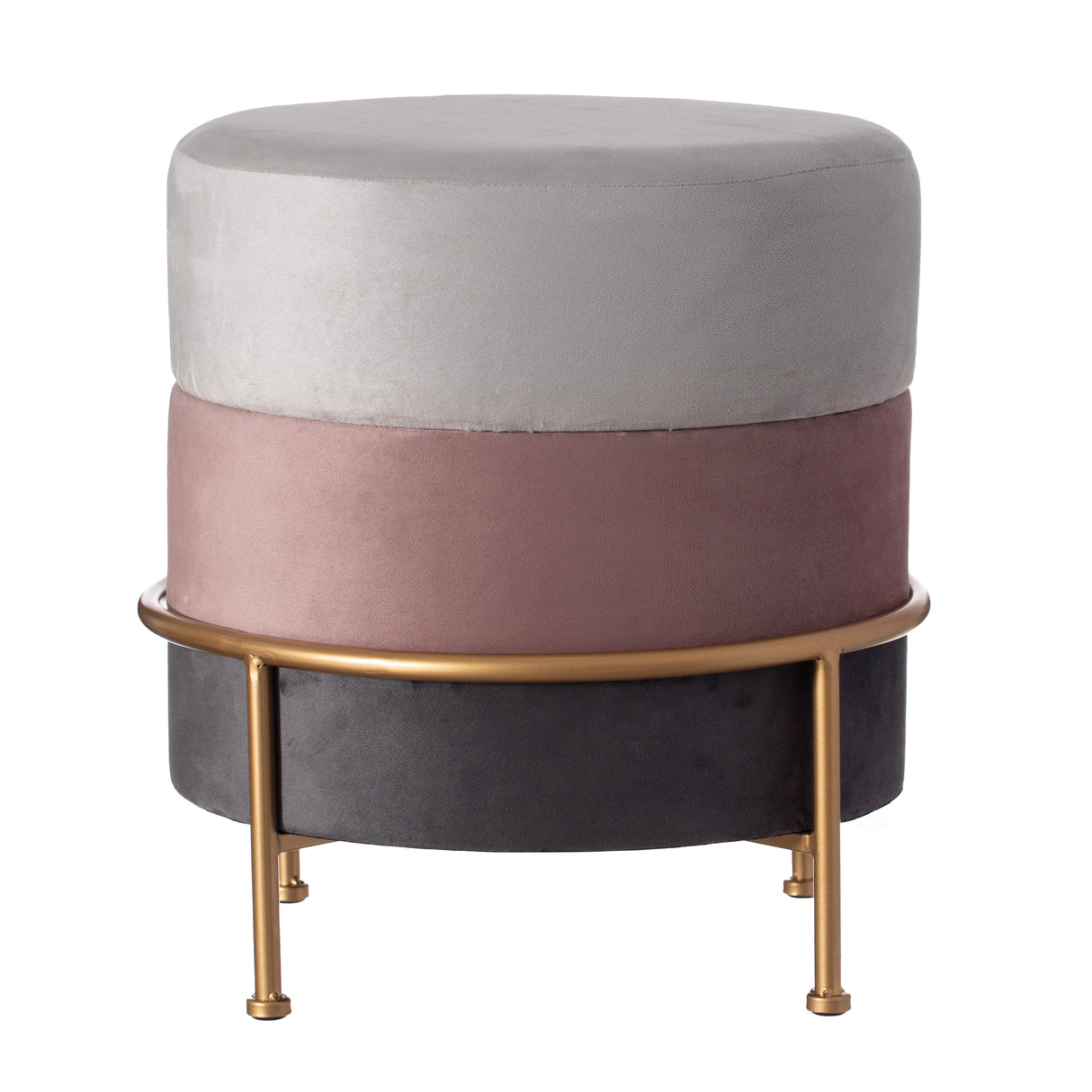 Round Velvet Ottoman Stool 16" Tall Tricolor with Gold Metal Stand - LEHADAR