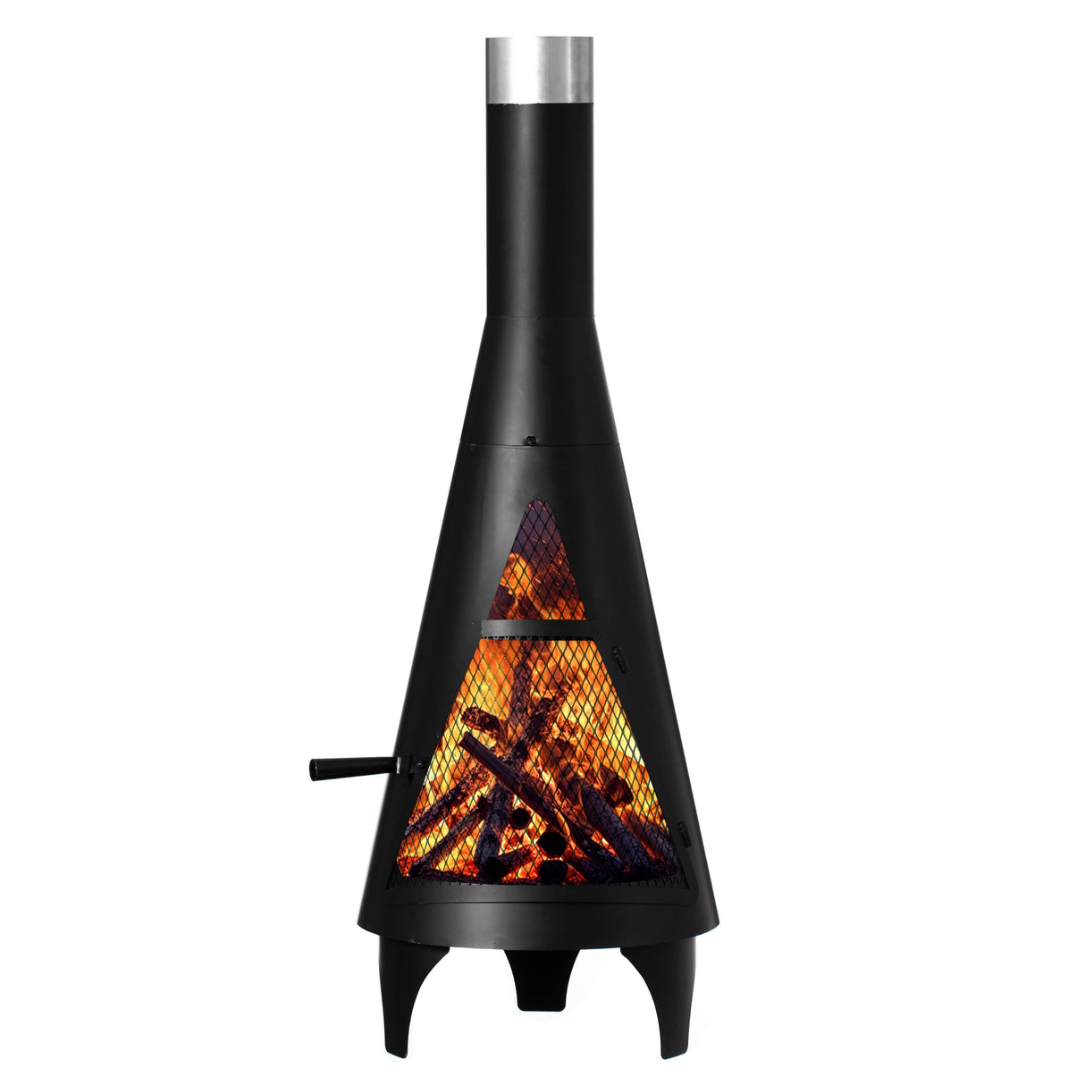 50" Black Outdoor Metal Wood Burning Chimenea Patio Heater Fire Pit for Backyard or Deck, Includes Fire Pit Poker Handle - LEHADAR