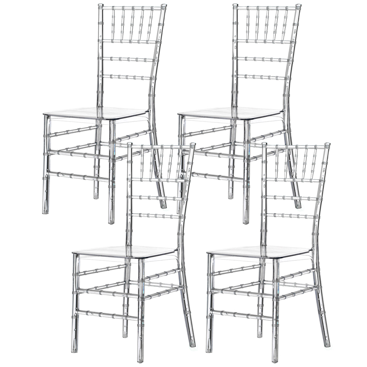 Modern Acrylic Stackable Chiavari Dining Chair, Clear Party Chair, Ctystal Acrylic Chair for Events and Weddings, Set of 4 - LEHADAR