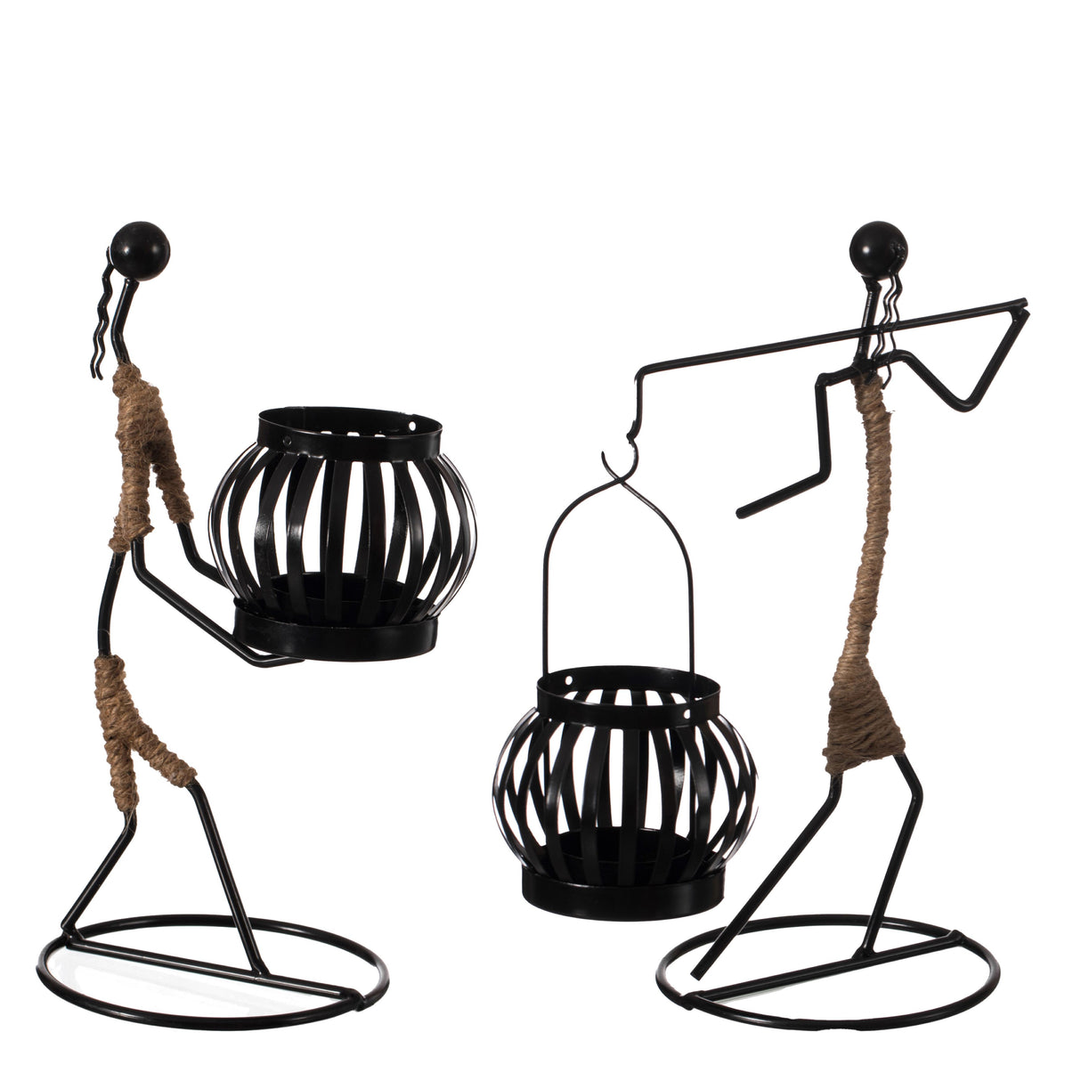 Wire Figure Candle Holder Decorative Modern Tea Light Lantern Tabletop Centerpiece Candle Stand, Set of 2 - LEHADAR