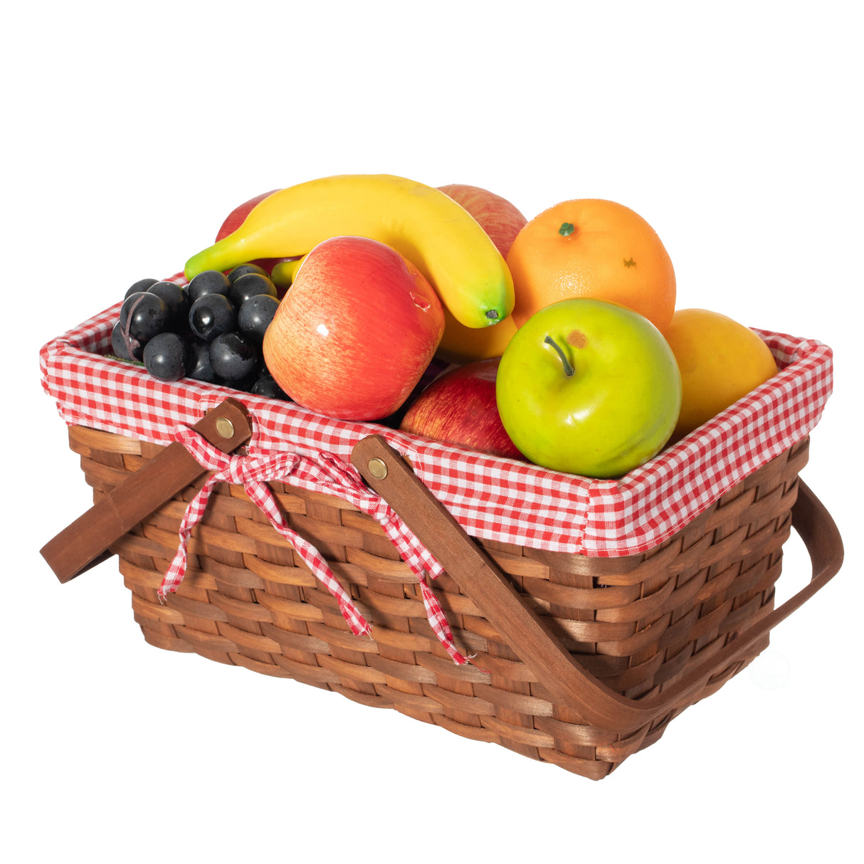 Double Handle Woodchip Basket with Red Liner - Perfect as Toy Organizer, Storing Fresh Fruits or Safeguarding Your Must-Have Beach Essentials for Unforgettable Holidays or Picnic Parties - LEHADAR