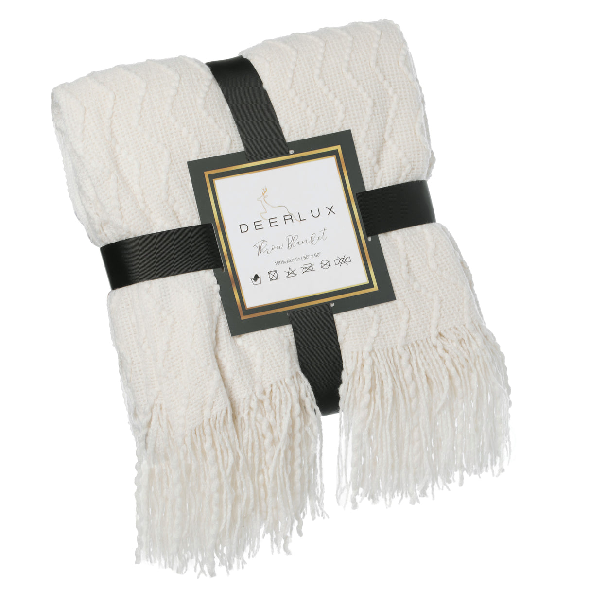 Decorative Chevron Pattern Knit Throw Blanket, 50x60 in, Made with Premium Yarns, Finished with Chic Fringe Details - White, Lightweight, Breathable, Easy Care, Versa - LEHADAR