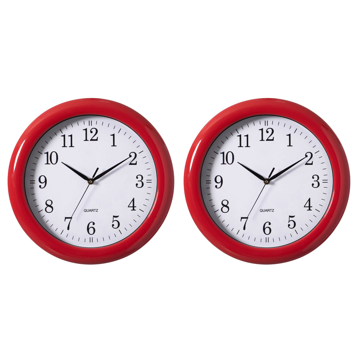 Set of 2 13.75" Plastic Red Round Silent, Non-Ticking Battery Operated Simple Modern Analog Wall Clock. Perfect for Office, Classroom, Living Room, Dining Room, Bed Room and Kitchen Wall Decor. - LEHADAR