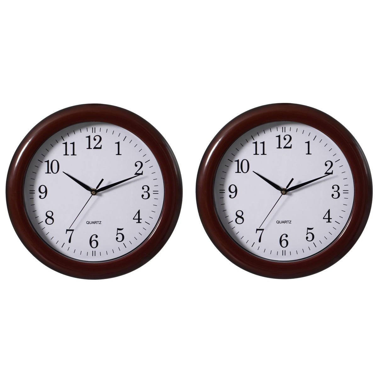 Set of 2 13.75 Inch Plastic Brown Round Silent, Non-Ticking Battery Operated Simple Modern Analog Wall Clock. Perfect for Office, Classroom, Living Room, Dining Room, Bed Room and Kitchen Wall Decor. - LEHADAR