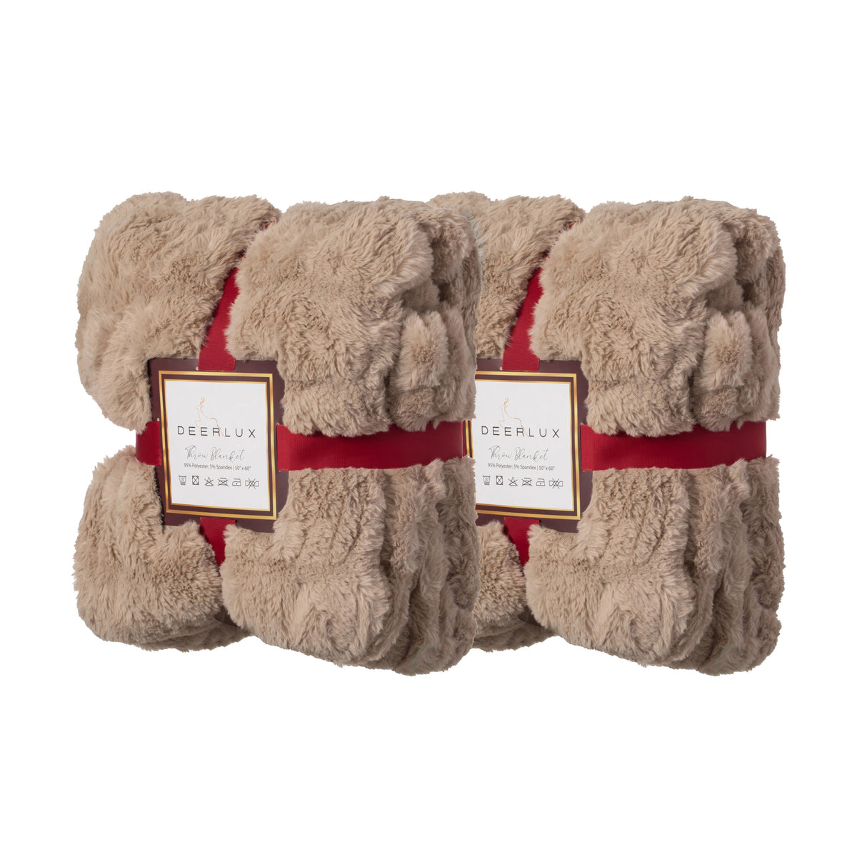 Set of 2 Luxurious 50 in. x 60 in. Rached Faux Fur Cozy Throw Blanket - Decorative Plush Blanket for Sofa and Bed, Soft and Comfortable Home Accent, Warm Winter Blanket, Tan - LEHADAR