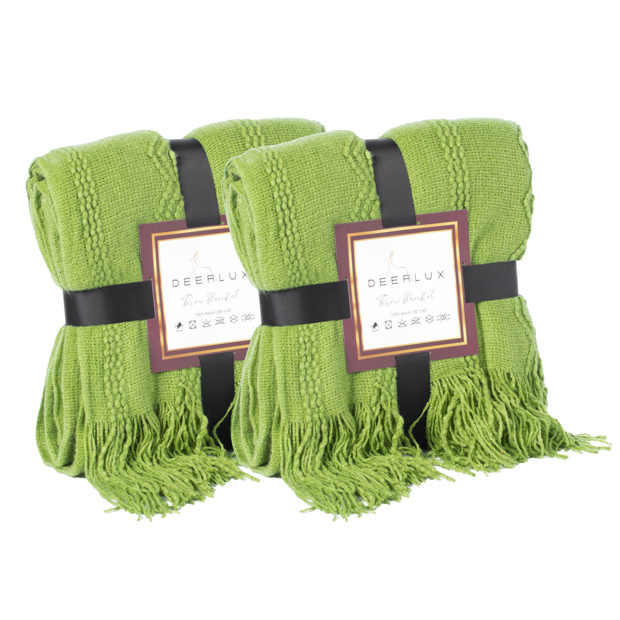 Set of 2 Decorative Zigzag Stripe Pattern Knit Throw Blanket, 50x60 in, Complete with Delicate Fringe Details - Green, Lightweight, Breathable, Easy Care, Versatile, All-Season, Ideal for Lounging, Gifting - LEHADAR