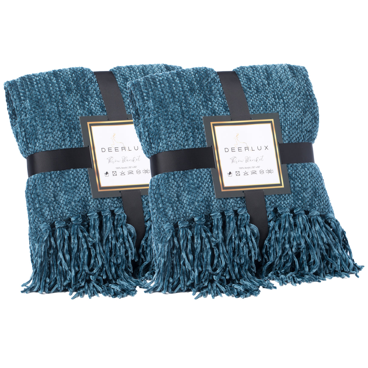 Set of 2 Decorative Chenille Throw Blanket, 50x60 in, Boasting Soft and Plush Yarn and Fringe Details - Navy, Lightweight, Breathable, Easy Care, Versatile, All-Season, Ideal for Lounging, Gifting - LEHADAR