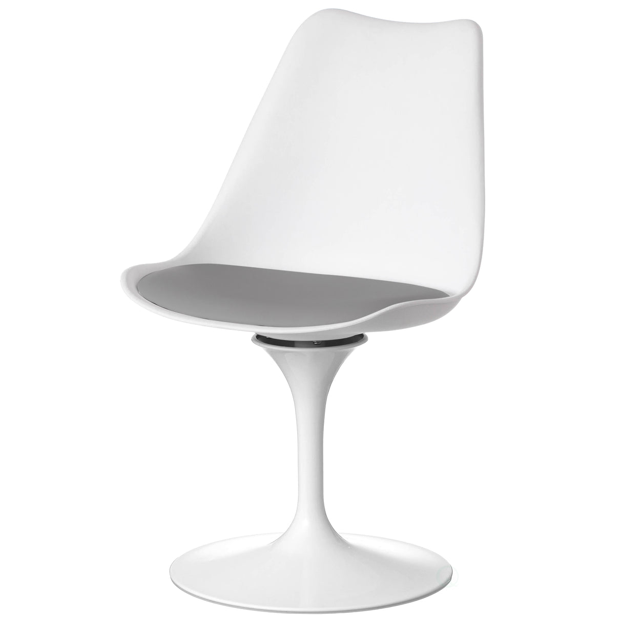 Mid-Century Modern White Tulip Side Chair with Grey Cushioned Seat - Stylish and Comfortable Polypropylene Swivel Accent Chair for Home Office, Living Room or Kitchen Bar - LEHADAR