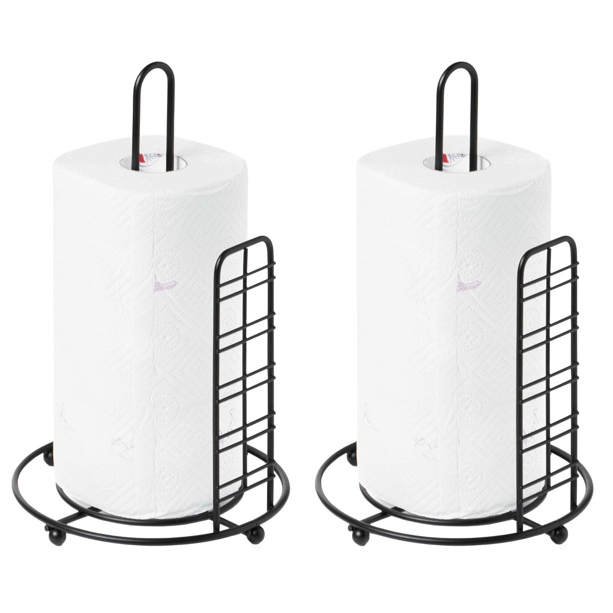 Freestanding Round Single Roll Sturdy Black Iron Towel Paper Holder Stand Roll Dispenser, Countertop Portable Stand for Kitchen, Dining Room, and Office, Set of 2 - LEHADAR
