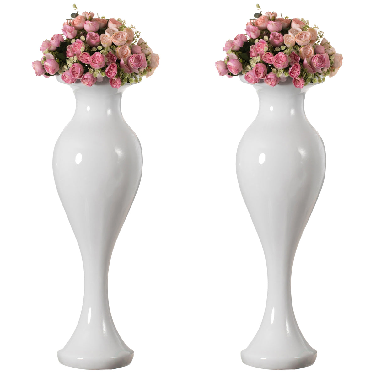 Set of 2 Large White Trumpet Design Modern Flower 32 Inch Tall Floor Vase - Contemporary Home Decor Accent for Living Room, Entryway, or Dining Room - Statement Piece with Versatile Styling Options - LEHADAR