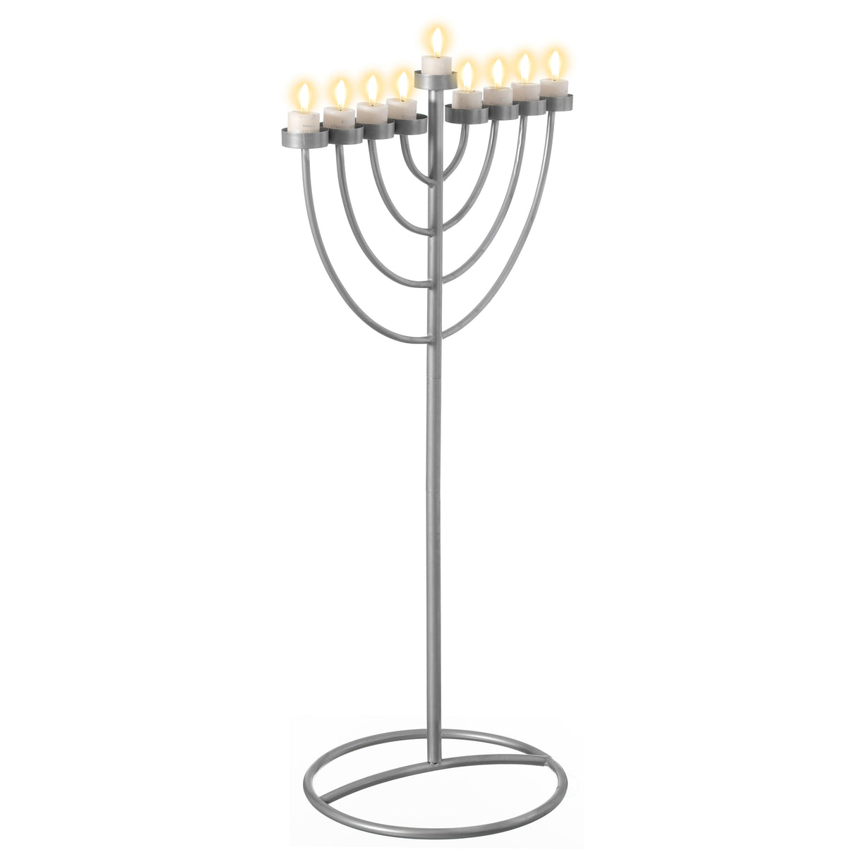 Large Modern Silver 9 Branch Lighting Thin Pipe Hanukkah Menorah, Metal-Aluminum - LEHADAR